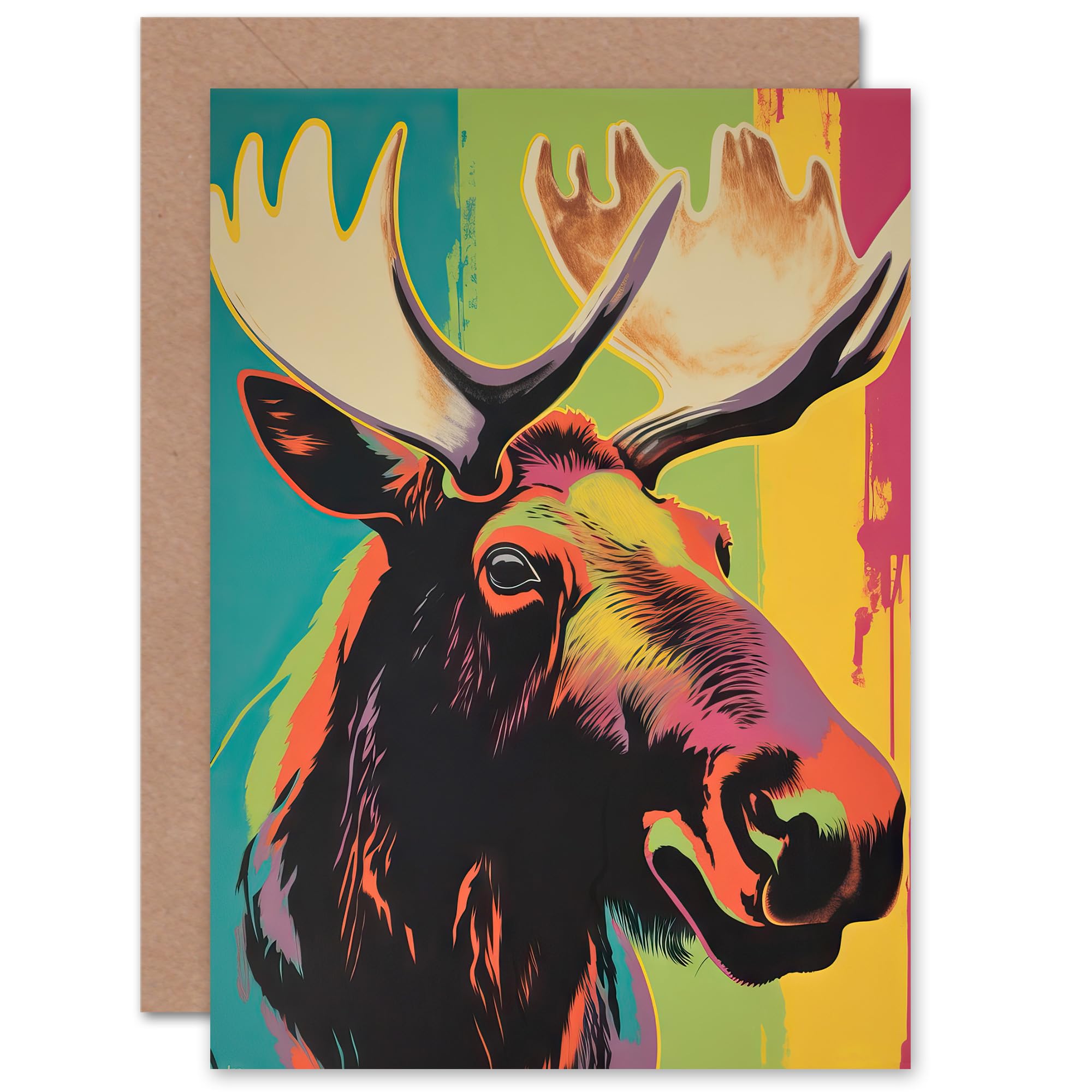 Artery8 Canadian Moose Bold Bright for Husband Him Dad Son Brother Birthday Thank You Congratulations Blank Art Greeting Card