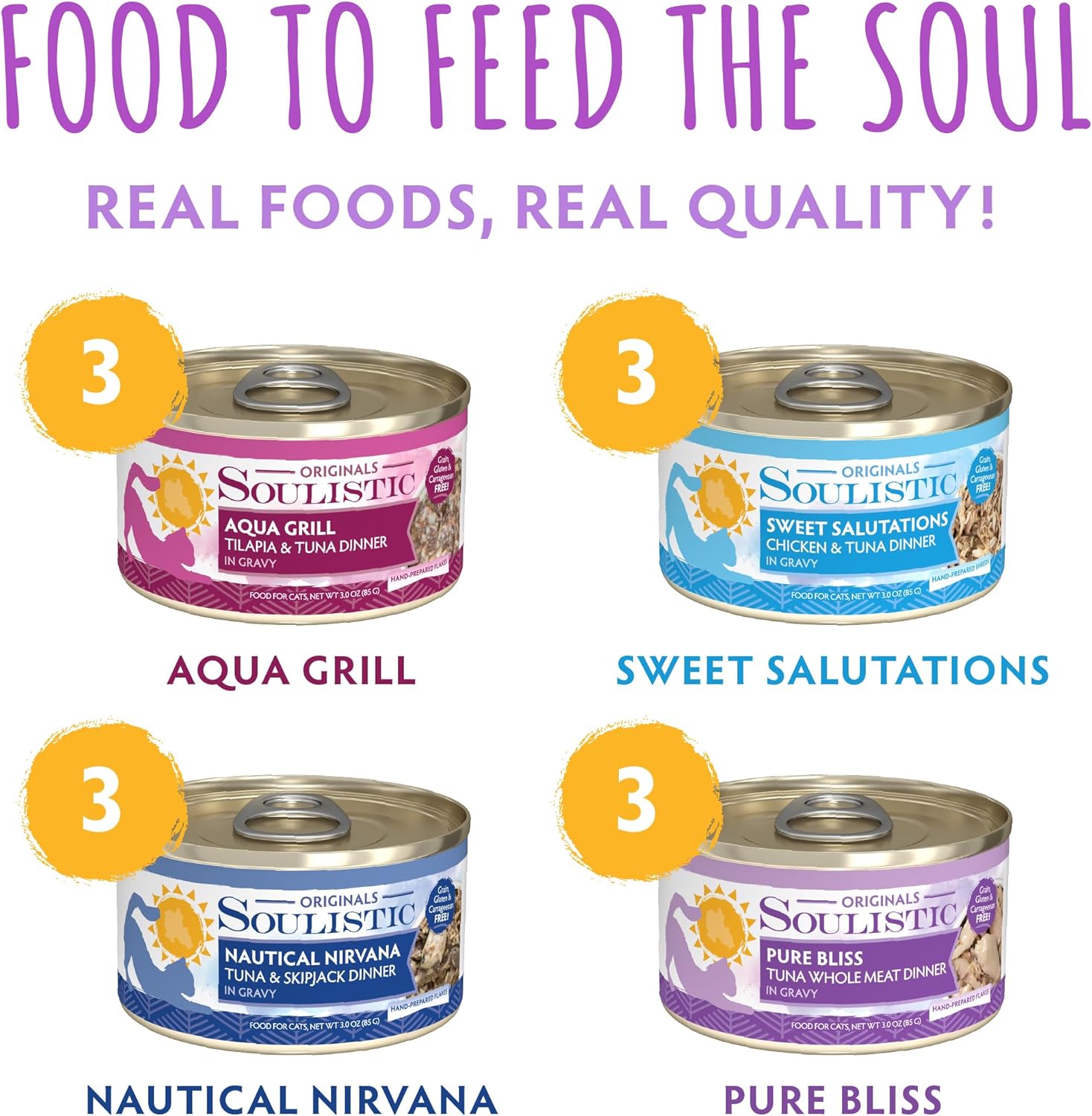 Soulistic Originals, Serene Selections Variety Pack, 3oz Can, Pack of 12