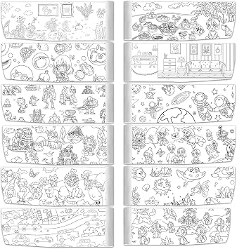 12Pcs Children's Drawing Roll, Spark Wonder Creativity, Kids Toddlers | 90x30cm Colouring Paper Roll with 12 Themes, DIY Art Sketch Painting
