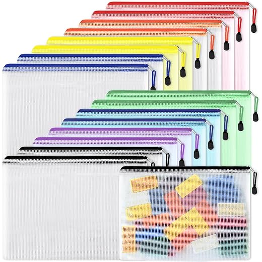 EOOUT 16pcs Mesh Zip Document Pouches A4