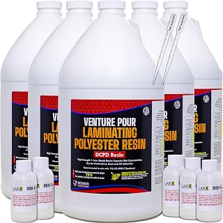 Premium Polyester Resin 5 Gallon + MEKP Catalyst, Low Viscosity Coating for Laminating Fiberglass mat,Biaxle&Cloth for ext/Interior of Boats,Canoe,RV,Car,Truck,Tailer,Surfboards; Hard NONTACKY Finish