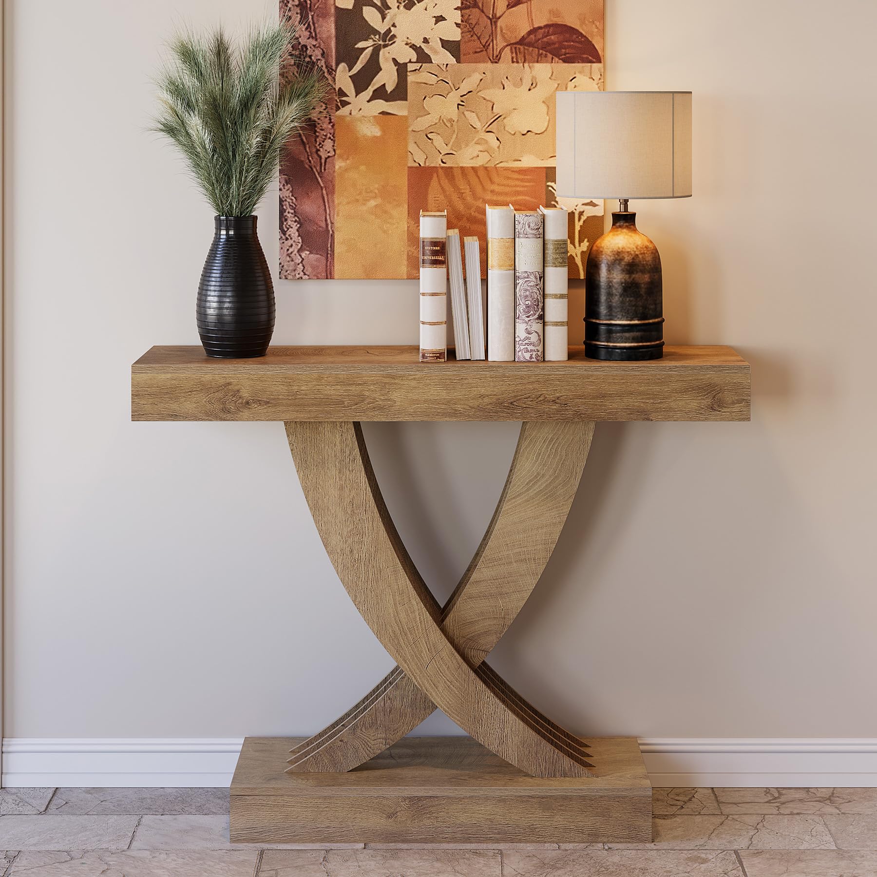 Tribesigns Tavolo da consolle sottile, 110 x 30 x 85 cm, Table d’appoint étroite avec base en forme de X, Style industriel et campagne, Table de salon pour entrée et couloir