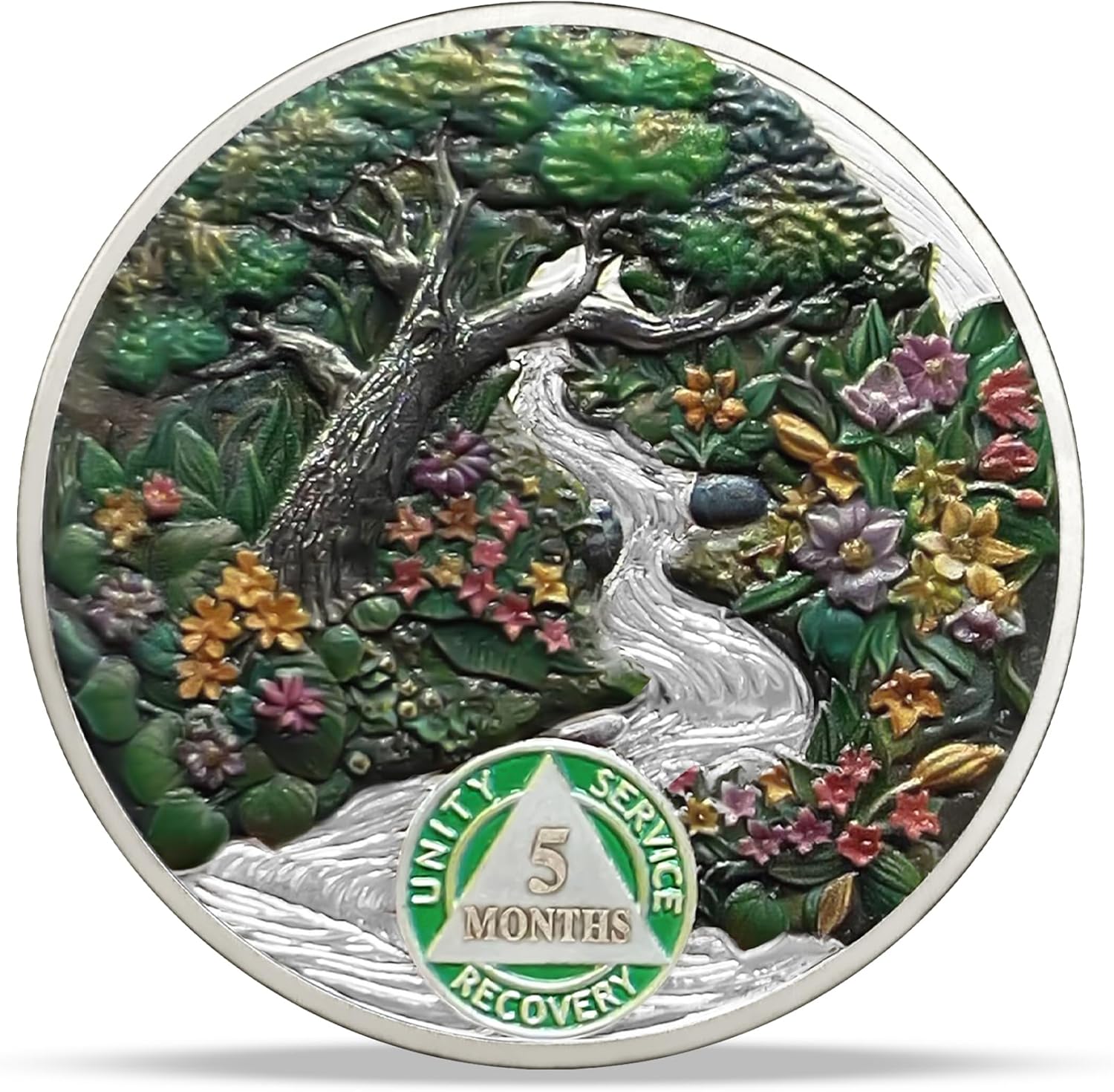 4 Month Sobriety Coin AA Chip, Spring Sobriety Medallion for Recovery, Inspirational AA Token for Alcoholics Anonymous, Sober Gift Recovery Chip for Men and Women, 3D Sober Coin