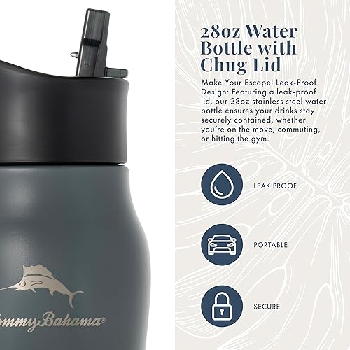 Miniatura 4 de Tommy Bahama Botella de agua aislada al vacío con tapa para beber, acero inoxidable de doble pared, sin BPA, mantiene las bebidas calientes durante