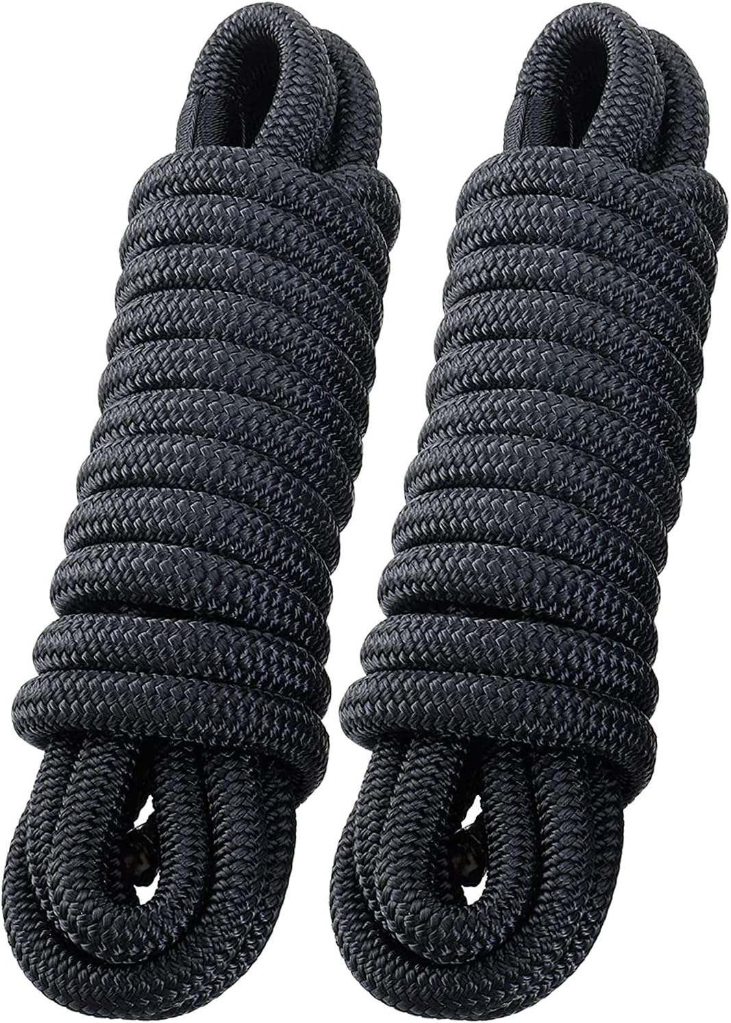 J-FM TWNTHSD3/4" x 35' Dock Lines - Double Braided Nylon Boat Dock Lines - Easy to Handle Boat Ropes for Docking Pre-spliced with a 18 Inch Loop - Boat Lines, High Abrasion Resistant - 2 Pack (Black)