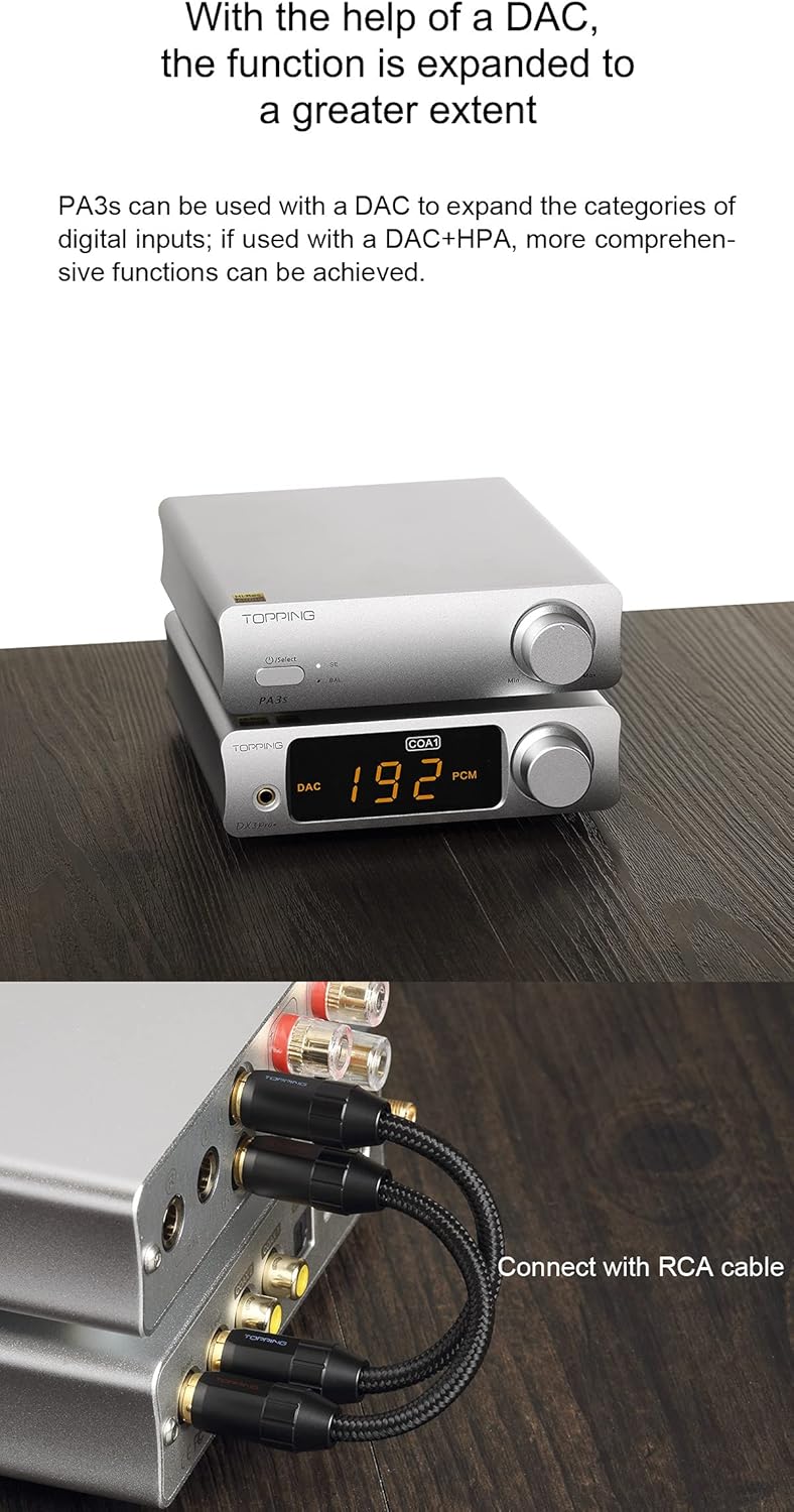 Topping PA3S Power Amplifier MA12070*2 Class D Fully Balanced Single Ended AMP 80W*2 RCA TRS Power Amplifier(Black)