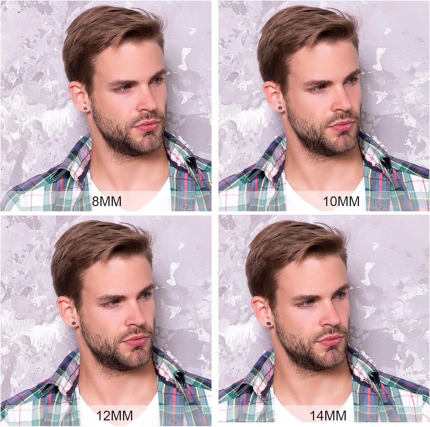 Cupimatch 3Pairs 3mm-12mm Screw Stud Earrings Mens Stainless Steel Cheater Fake Ear Plugs Gauges Illusion Tunnel, Black/Silver/Gold - Image 3