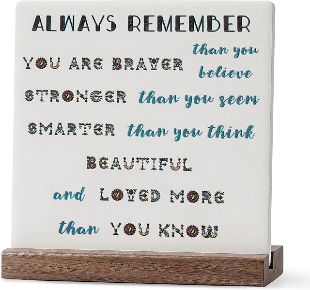 WOLE Gifts Her Birthday Gift You Are Braver Stronger Smarter Beautiful Inspirational Gifts Office Desk Decor for Friend Sister Daughter under 10 Pounds Wooden Hanging Plaque Thinking of You Gifts