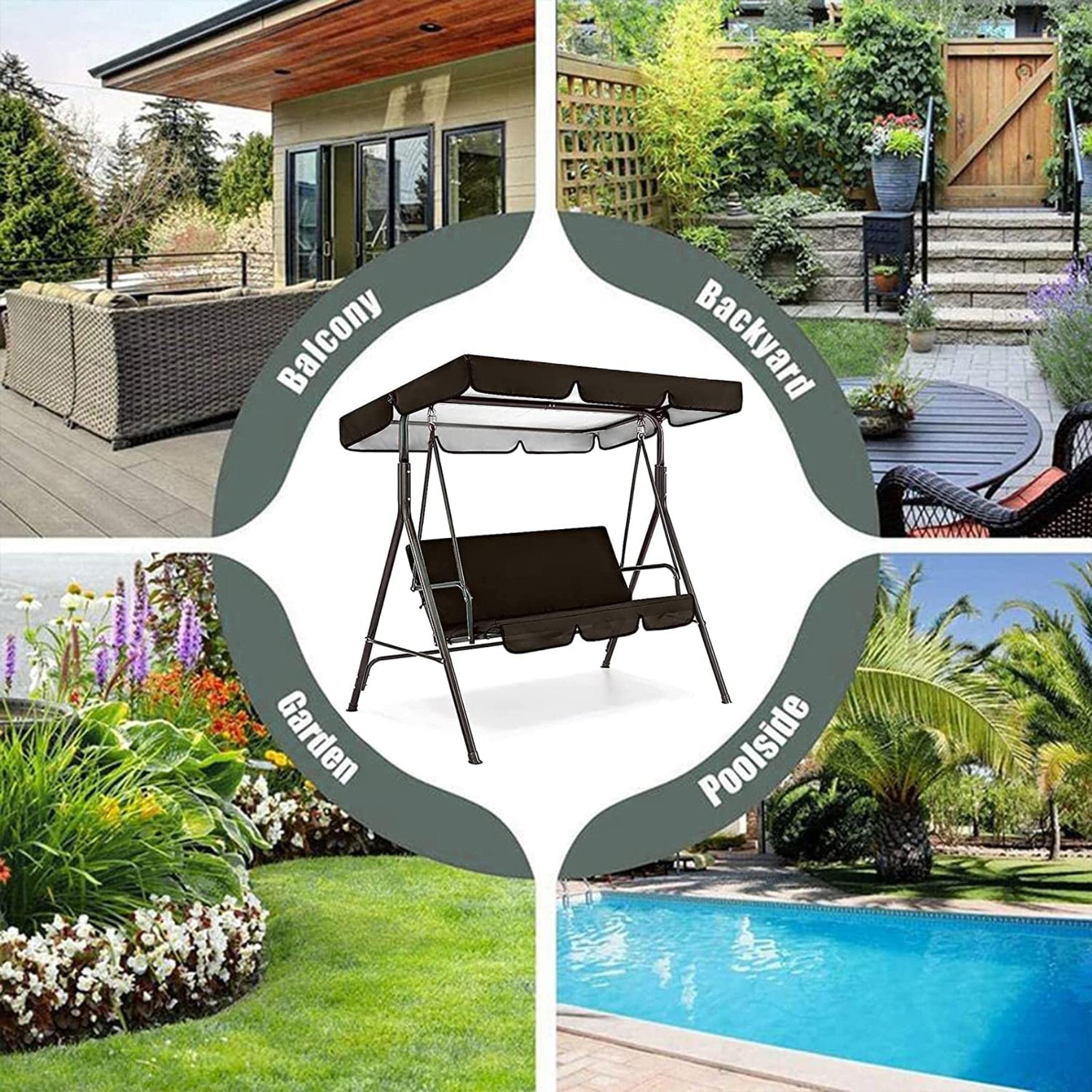 Ensemble de housse de balancelle de jardin imperméable et housse de coussin pour balancelle de terrasse 2/3 places