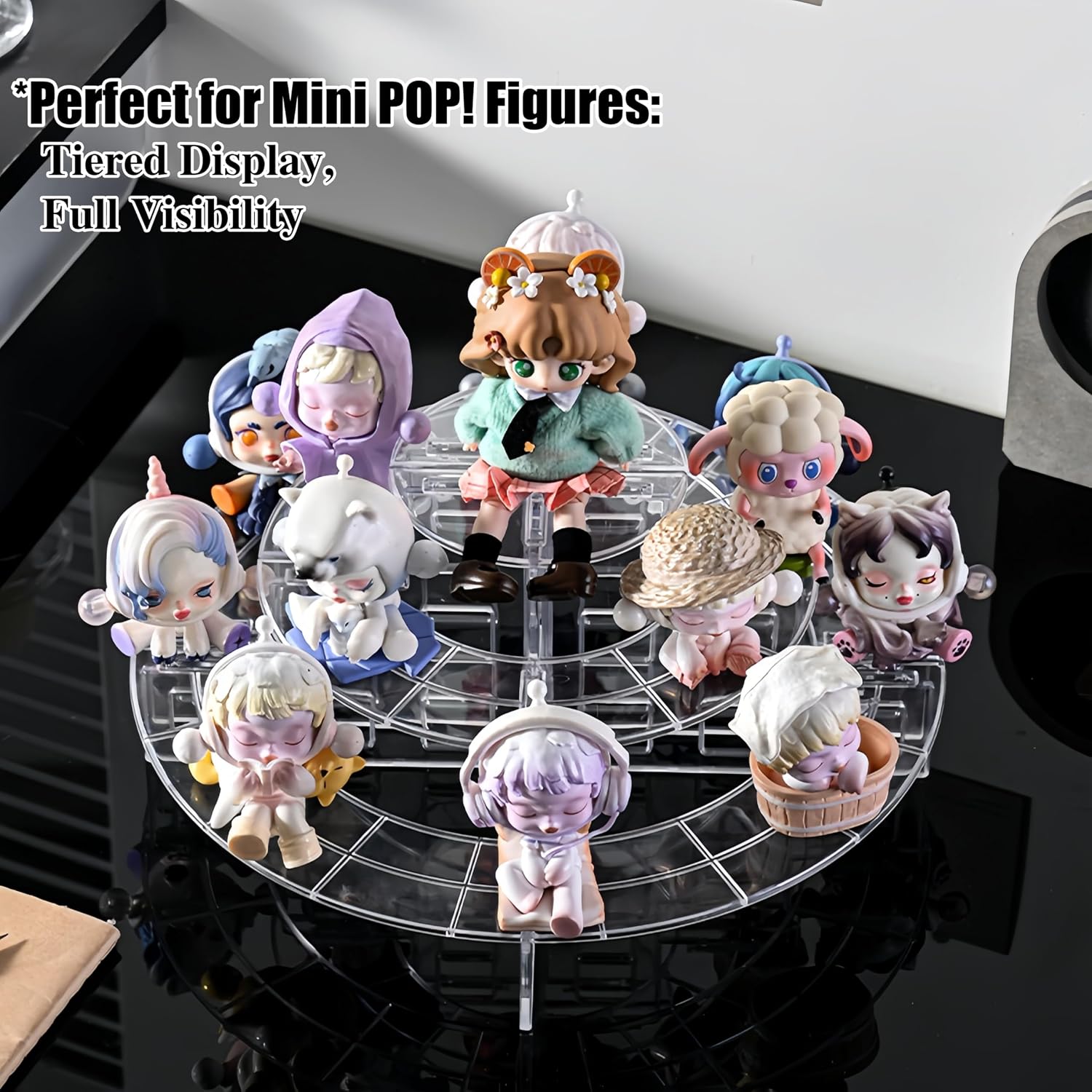 2-Pack 3-Tier Half Moon Buffet Risers Acrylic Display Stand - Tool-Free Snap Assembly Space-Saving Tiered Shelffor Cupcakes,Desserts ,Makeup, Mini Figures(11in Diameter) (11in/5in Each)