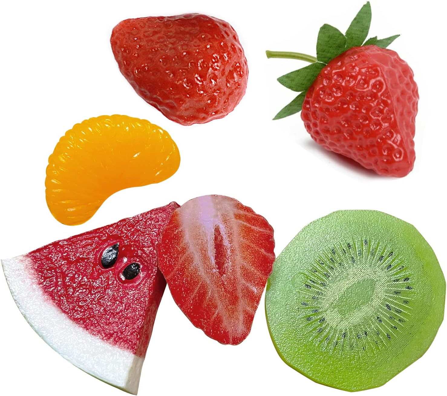 Artificial Strawberry Blocks, Fake Fruit Decorations for Home, Parties, Tables and Vase Filling, Photography Props (10 Pcs Half Strawberries)