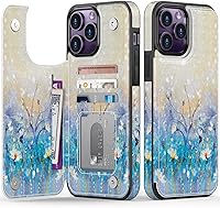 Vista 30 de LETO para iPhone 15 Pro Funda tipo cartera - Tapa tipo folio con patada - Diseños de moda - Tarjetero - Funda protectora para mujeres y niñas - 6.1