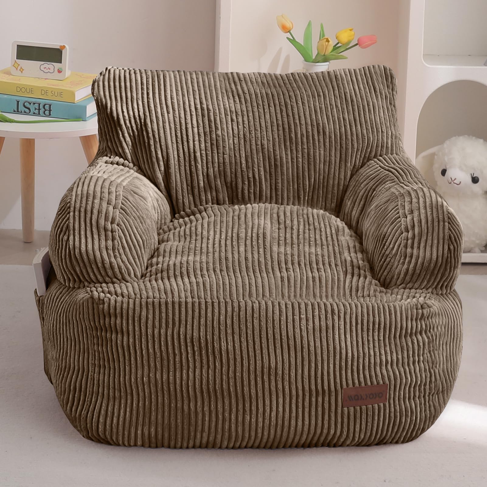 MAXYOYO Kids Bean Bag Chair, Stuffed Bean Bag Sofa, Brown, Standard