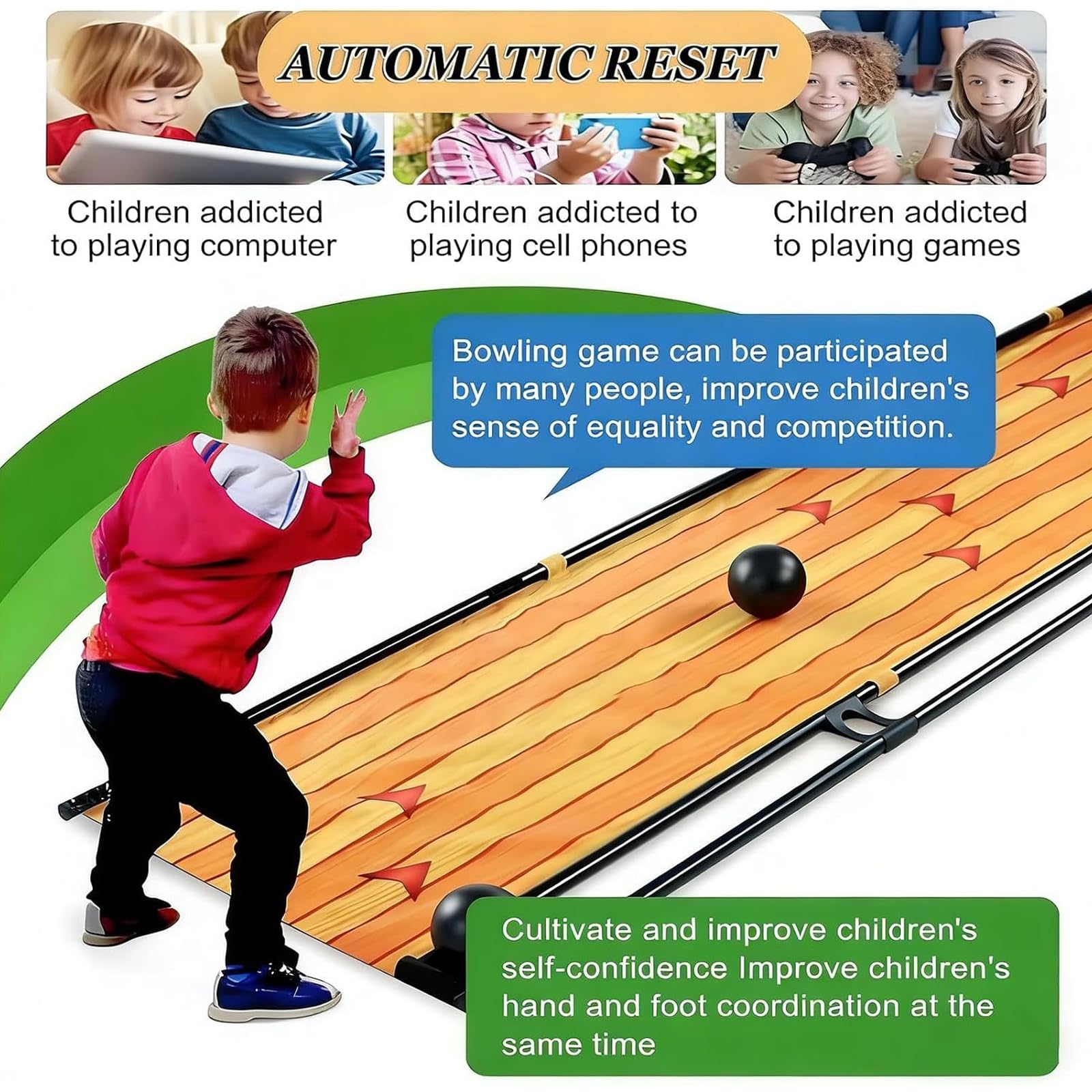 Gioco Arcade di Bowling, Console Sportiva da Interno con Tabellone Segnapunti A LED con Reset Automatico, Illuminazione E Suoni Simulati - Divertimento per Bambini E Adulti 3.5m/11ft