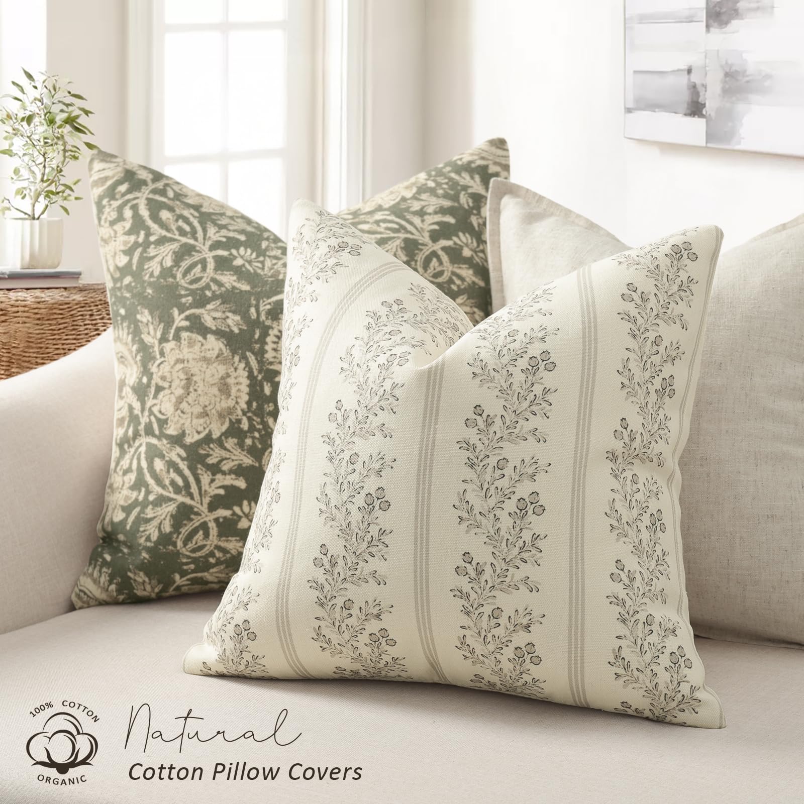 DKwizme Vintage Throw Pillow Covers 18x18 Set of 2, Striped Floral Pillow Cover — product photo