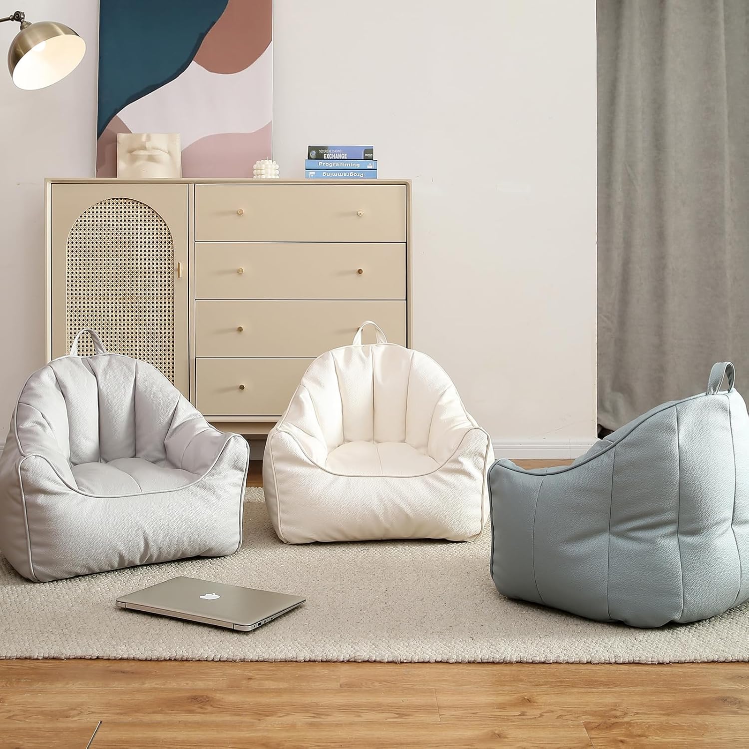 ISAENNE Kids Bean Bag Chair Cover (No Filler),White Zipper Bean Bags Chair Cover,Memory Foam Fillable Beanbag Chair Cover,Suitable for Children,19.7" * 19.7" * 17.7"