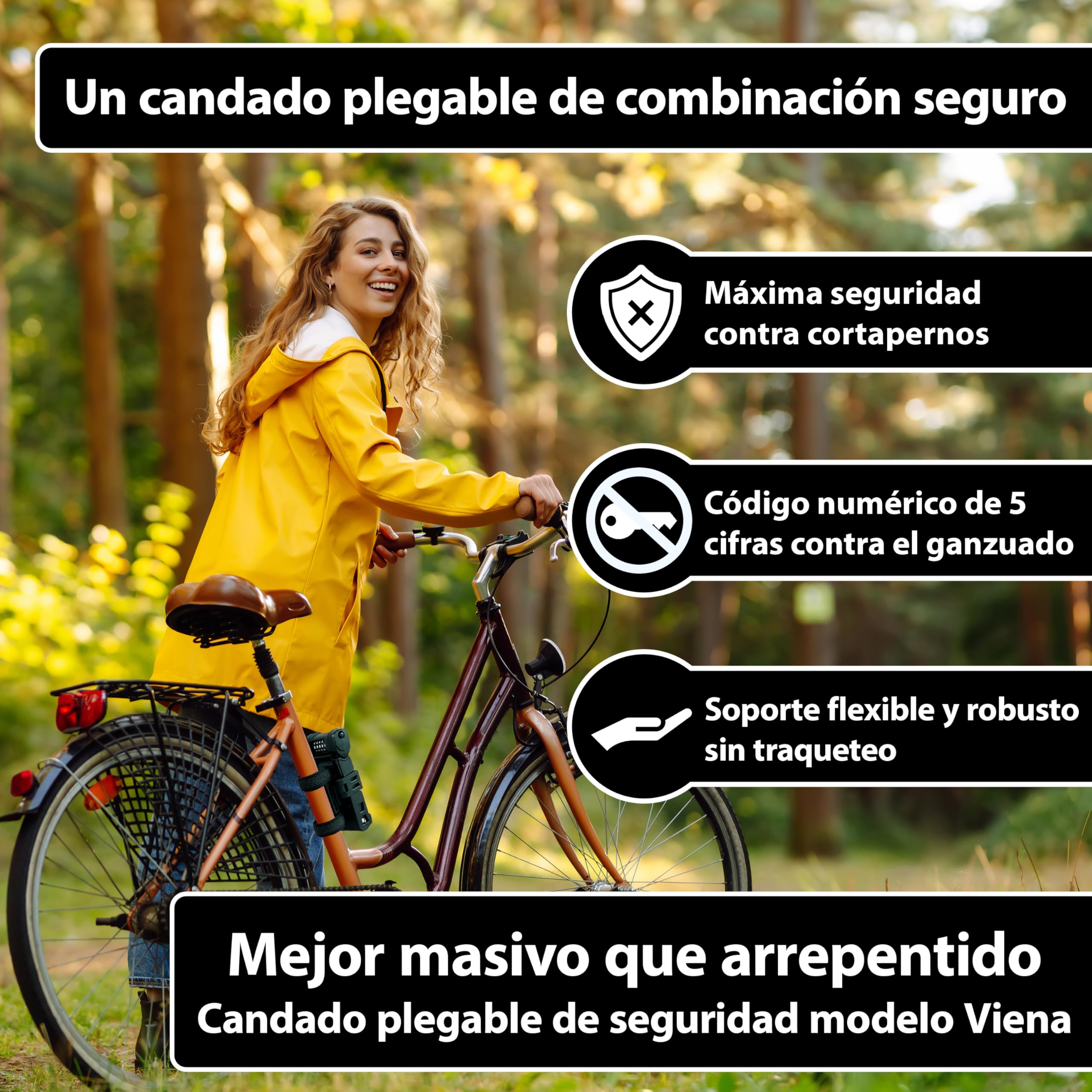 KOHLBURG Candado de bicicleta de combinación con código | 101 cm de largo | Repele cortapernos, código de 5 cifras, candado plegable con soporte, alta seguridad, para bicicleta, scooter y e-bike