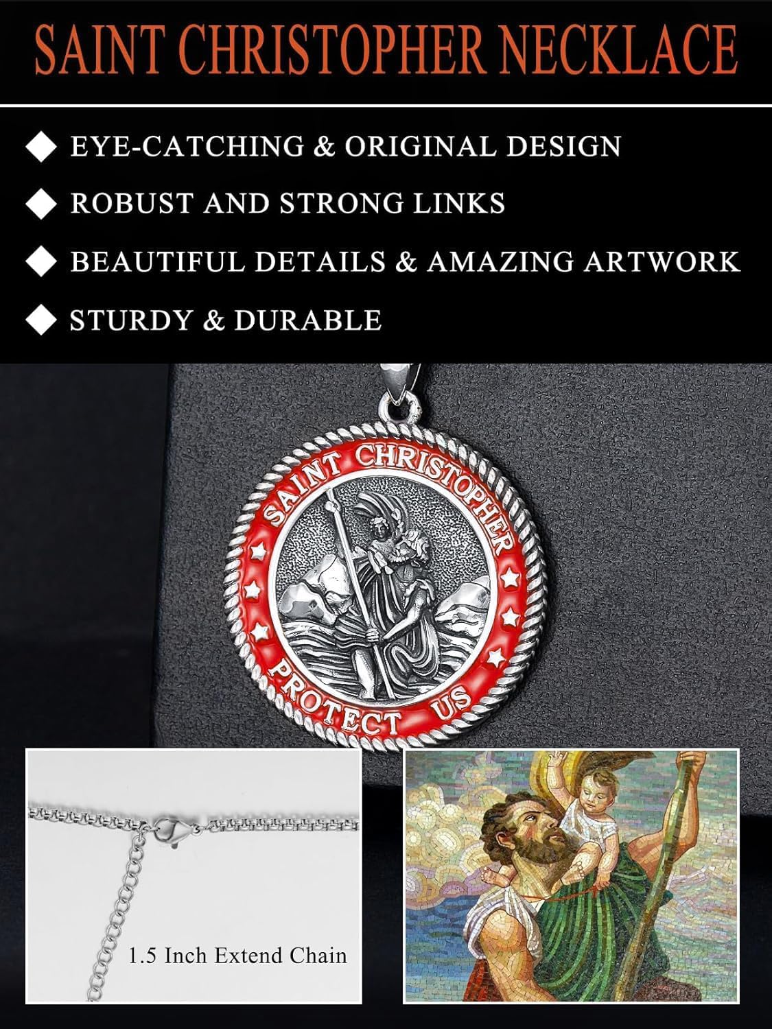 Seiyang 925 Sterling Silver St. Michael, St. Christopher, and Other Saint Pendants Necklace Amulets Gift for Men, Women (with Gift Box)