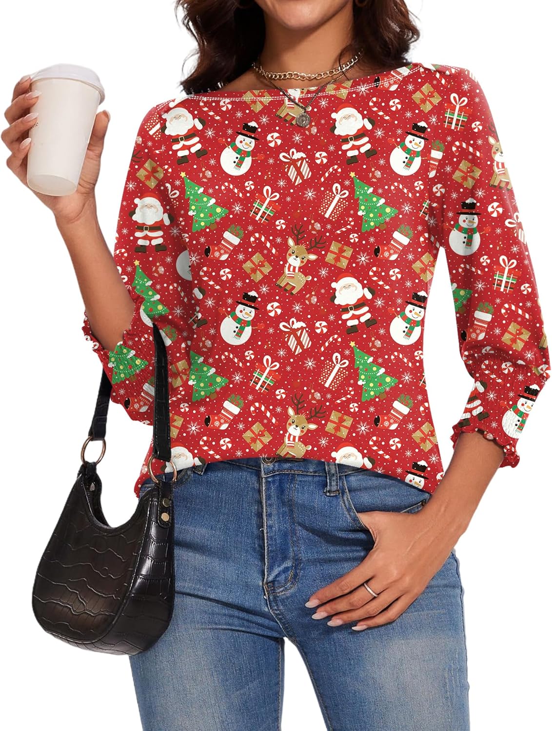 IECCP 3/4 Length Sleeve Womens Tops Summer 2026 Fashion Trendy Boat Crew Neck Smocked Work Dressy Casual T Shirt Blouses - Image 2