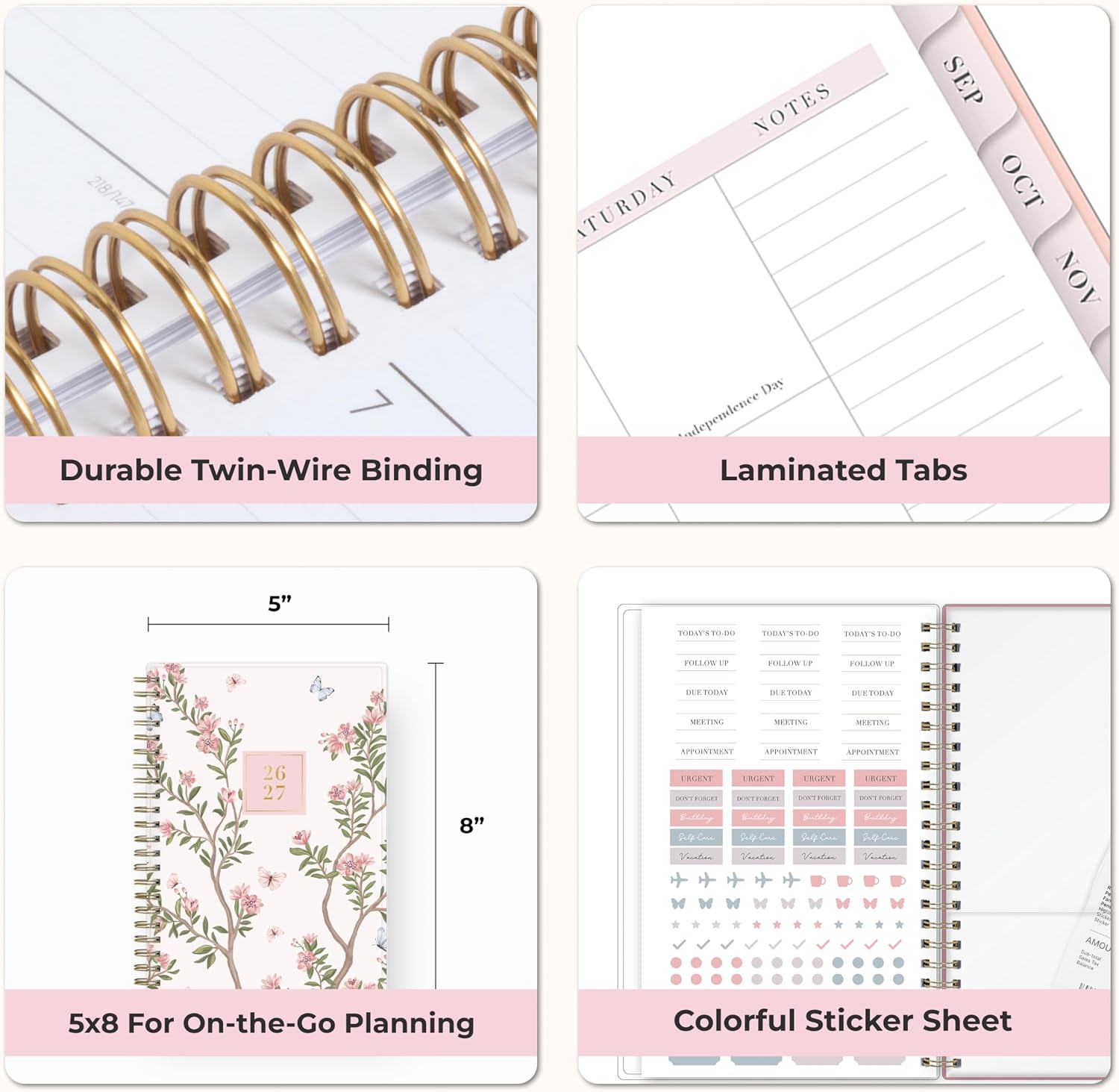 Blue Sky Rachel Parcell 2026-2027 Weekly and Monthly Academic Year Planner Calendar, July 2026 - June 2027, 5" x 8", Flexible Cover, Wirebound, Laminated Tabs, Storage Pocket, Includes Stickers, Cherie