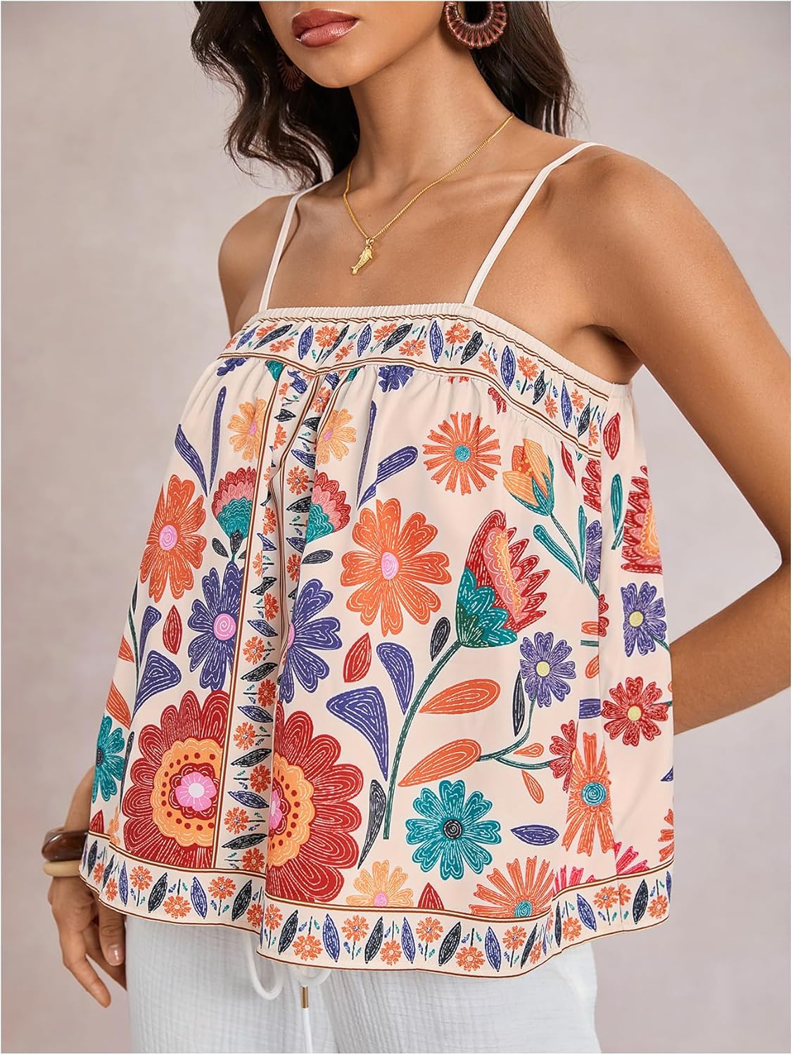 Women's Floral Tropical Boho Tops Spaghetti Strap Tank Top Vacation Beach Summer Camisole Tops - Image 2