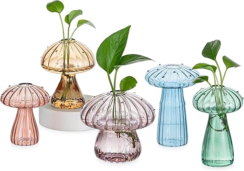 Hewory Estaciones de propagación de hongos de vidrio juego de 5 tarros de propagación únicos para plantas de interior, decoración del hogar, florero