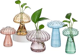 Hewory Glass Mushroom Propagation Stations: Set of 5 Unique Propagation Jars Glass Planter for Indoor Plants Home Decor - Colorful Mushroom Vase Christmas Birthday Gifts for Plant Lovers Women Girls