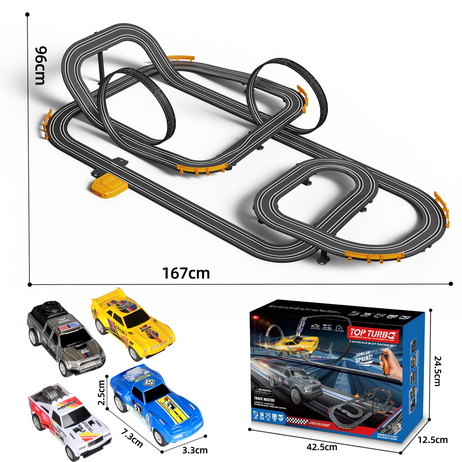 Slot Car Race Track with 4 High-Speed Racing Cars Battery or Electric Race Car Toy for Kids Boys, Dual Racing Game 2 Hand Controllers Toys for Girls Children Age 6,7,8-12 Years Old