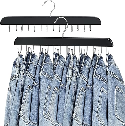 Ganchos para jeans para armario, 14 ganchos de madera para jeans que ahorran espacio, ganchos giratorios de 180 para faldas, pantalones cortos,