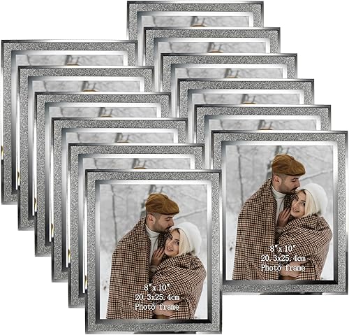 Calenzana Paquete de 12 marcos de fotos de vidrio brillante de 8 x 10 pulgadas, marcos de fotos con borde brillante para mesa, pantalla horizontal o