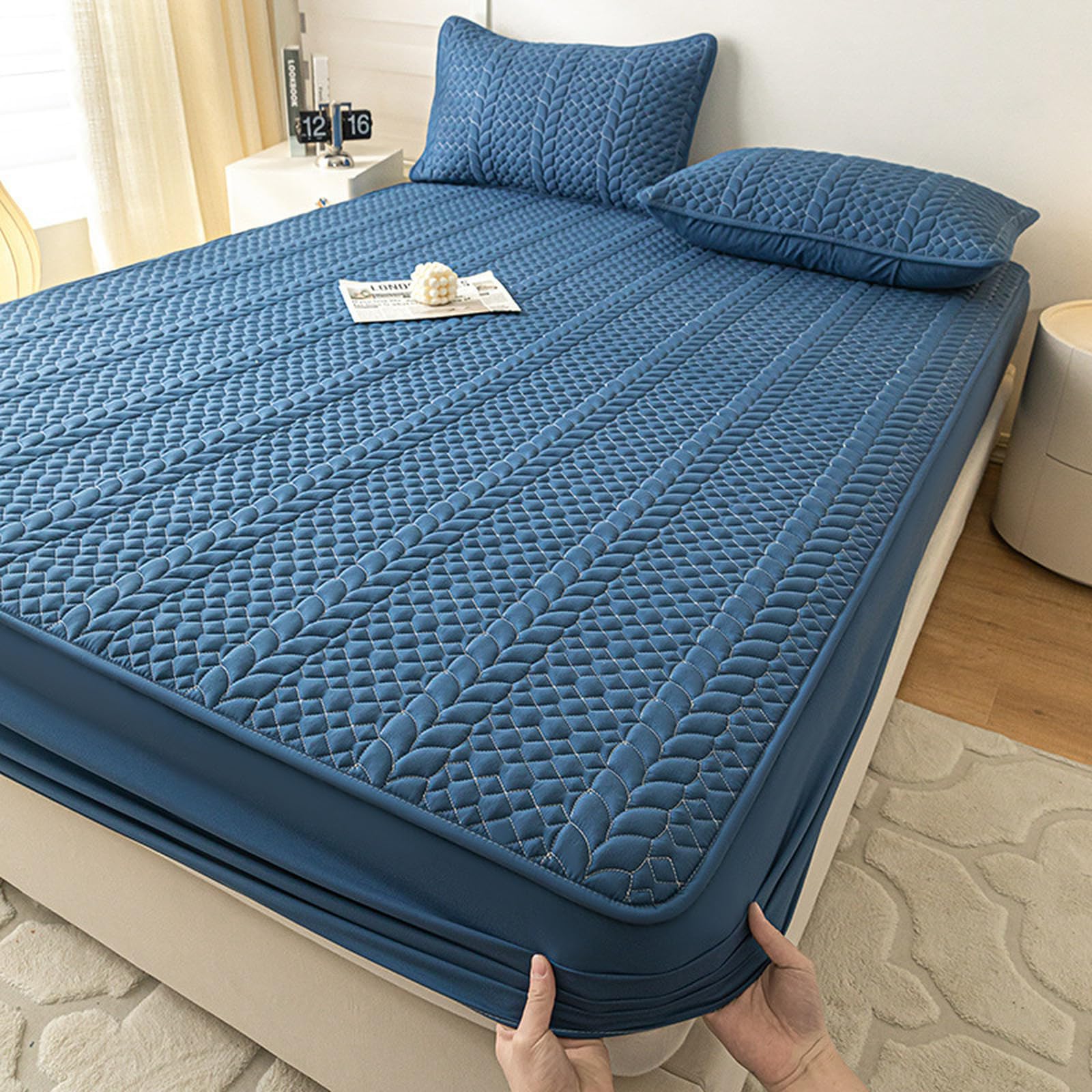 Drap Housse matelassé,150x190 Drap Housse - en Jersey Doux Coton