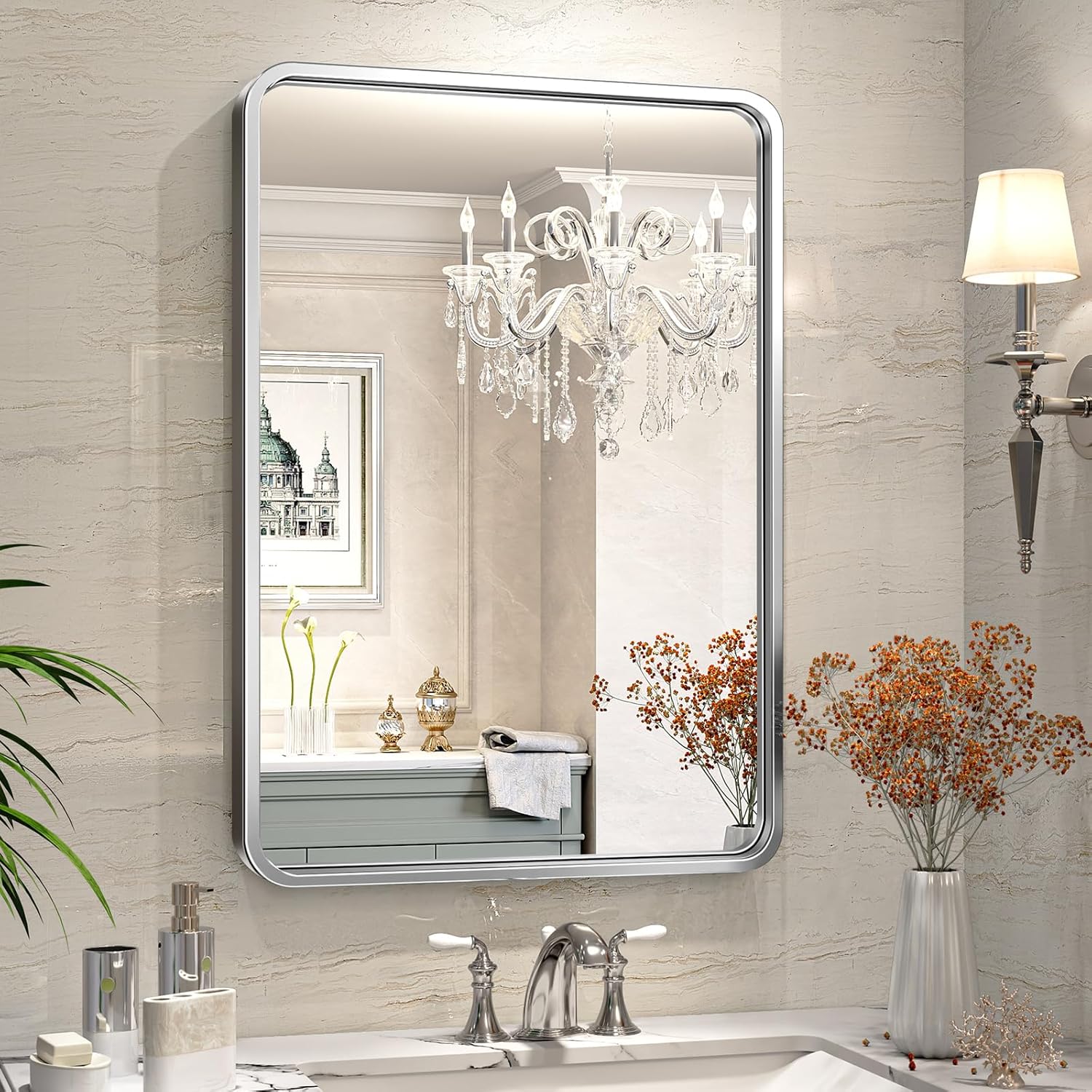 Amazon.com: Brightify Silver Bathroom Mirror for Wall, 22x30 Inch Rectangular Metal Framed ...