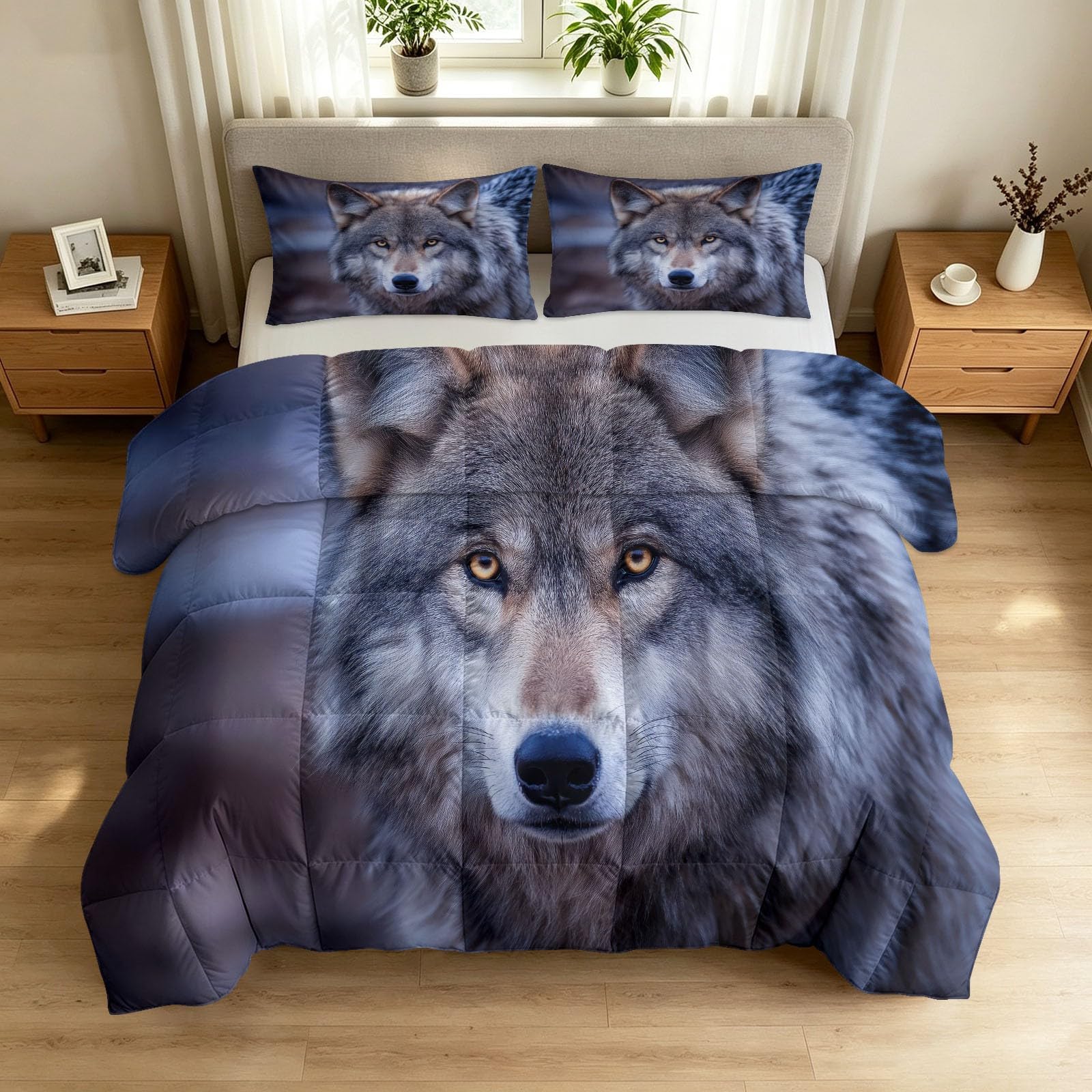 Edredón de 200 x 200 cm estilo reversible de lobo para noches cálidas en cabañas o chalets