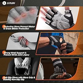 SIMARI Breathable Workout Gloves for Men Women, Padded Weight Lifting Gloves with Wrist Wraps Support, Full Palm Protection, Grip for Gym Training, Fitness, Weightlifting, Exercise Fingerless Black