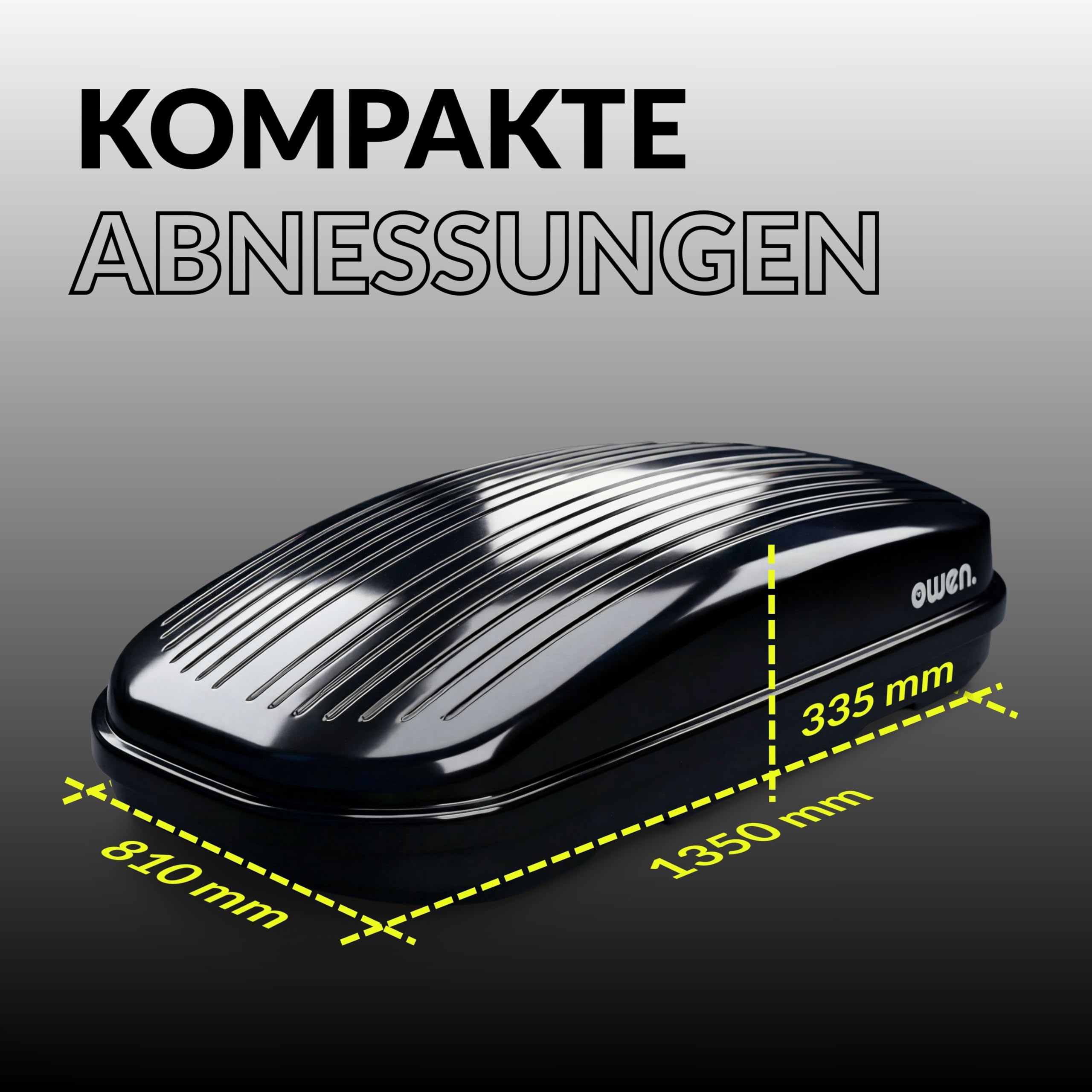 Owen Dachbox Auto 320L | 75kg Zuladung | Premium Hartschale Schwarz Glänzend | Aerodynamische Gepäckbox mit Schnellspanner (Fast Clamp) & Beidseitiger Öffnung | Robustes Material | Abschließbar