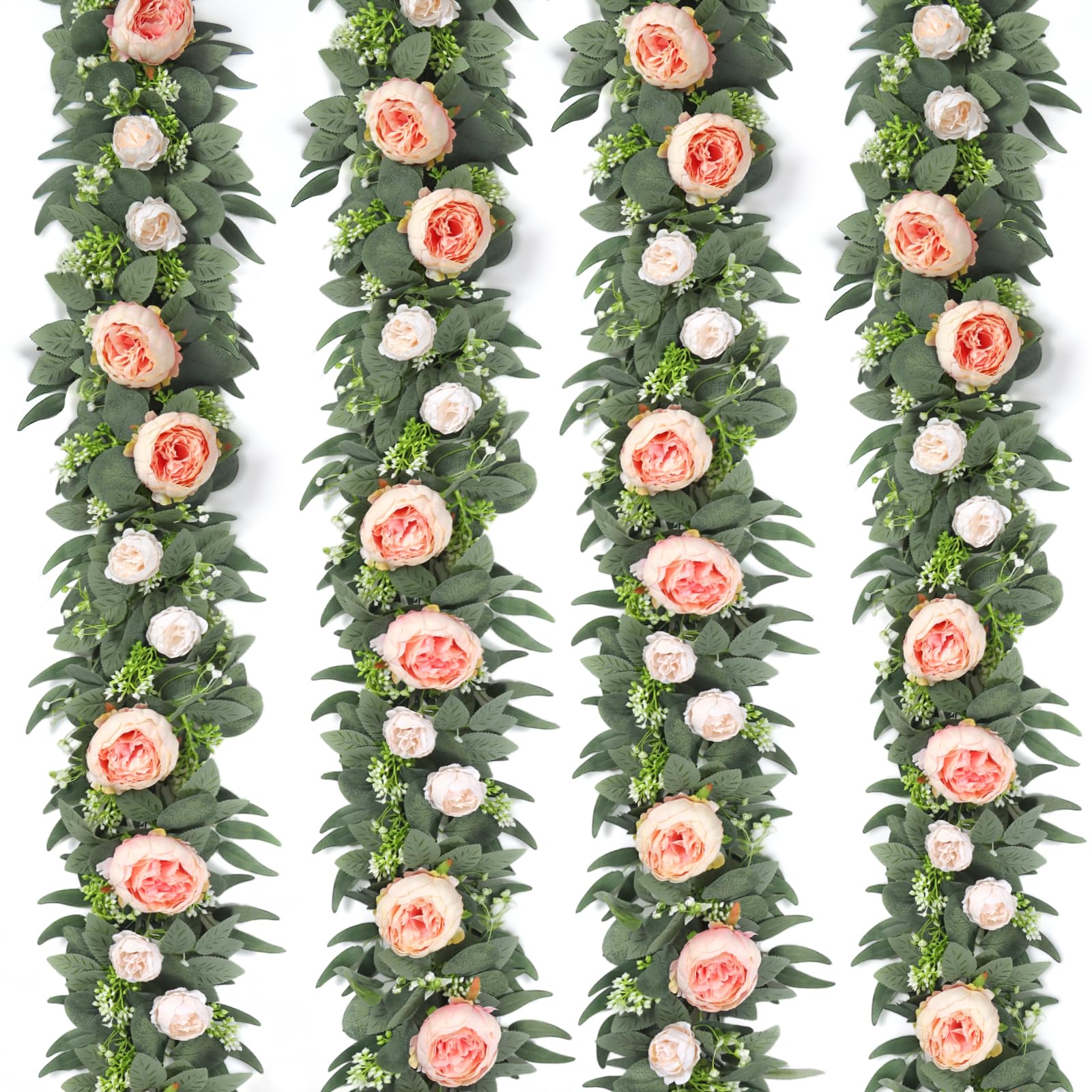 Dremisland 4 Stück Künstliche Blumengirlande Rose Eukalyptus Girlande Deko