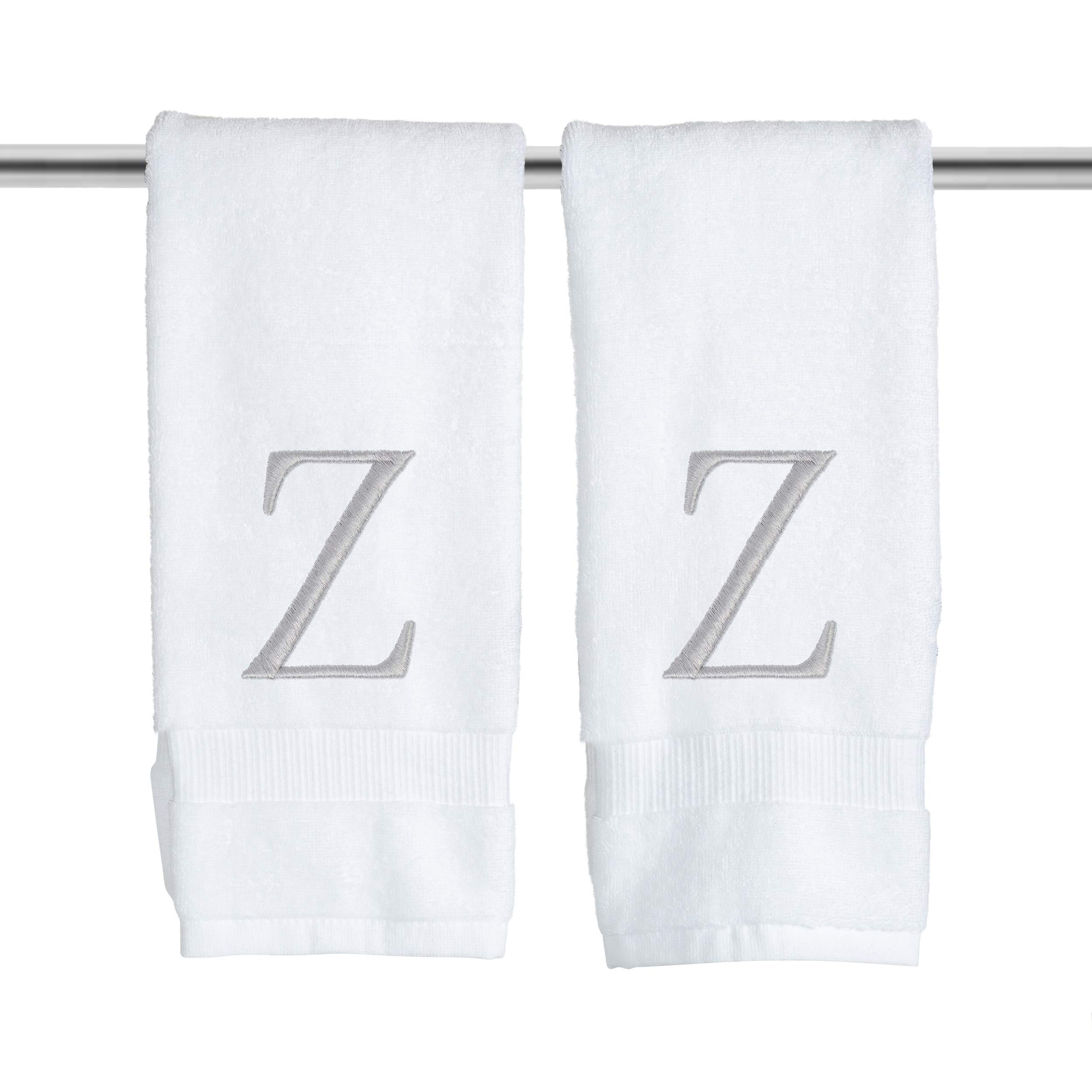 Monogrammed Hand Towels for Bathroom - Luxury Hotel Quality Personalized Initial Decorative Embroidered Bath Towel for Powder Room, Spa - GOTS Organic Certified - Set of 2 Letter Z