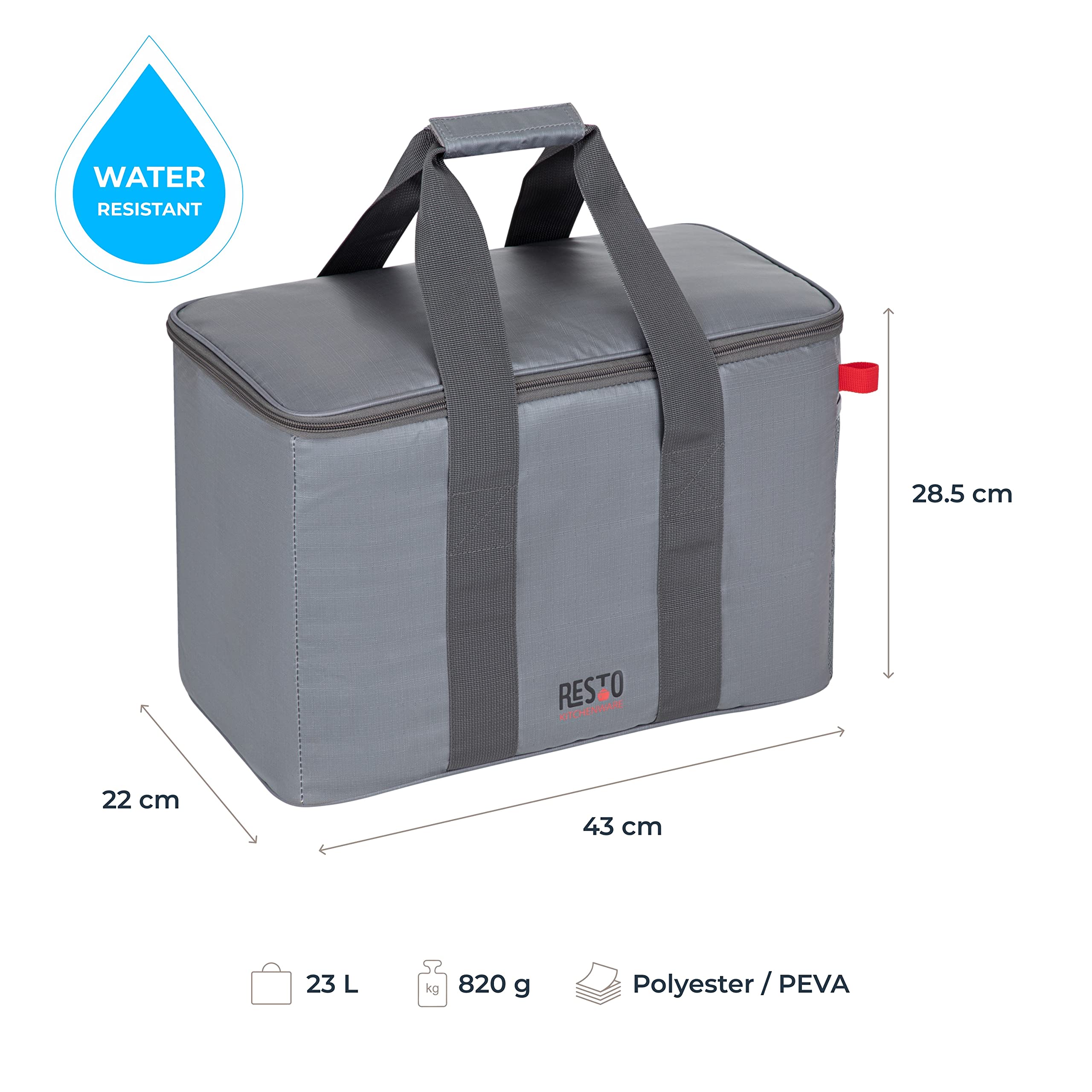 RESTO 5523 Sac Isotherme Pliable 23 l – 22 x 43 x 28,5 cm – pour Homme et Femme – Sac Isotherme étanche pour Le Bureau, l'école, Les Voyages – Gris