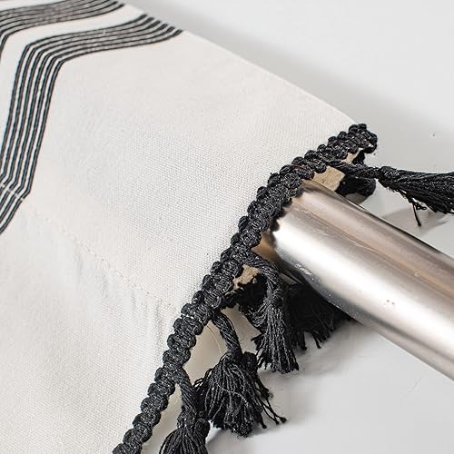 Miniatura 6 de Cortinas de lino con borlas bohemias para ventana, semiopacas, panel geométrico bohemio para sala de estar, cocina, cafetería, comedor, cenefas