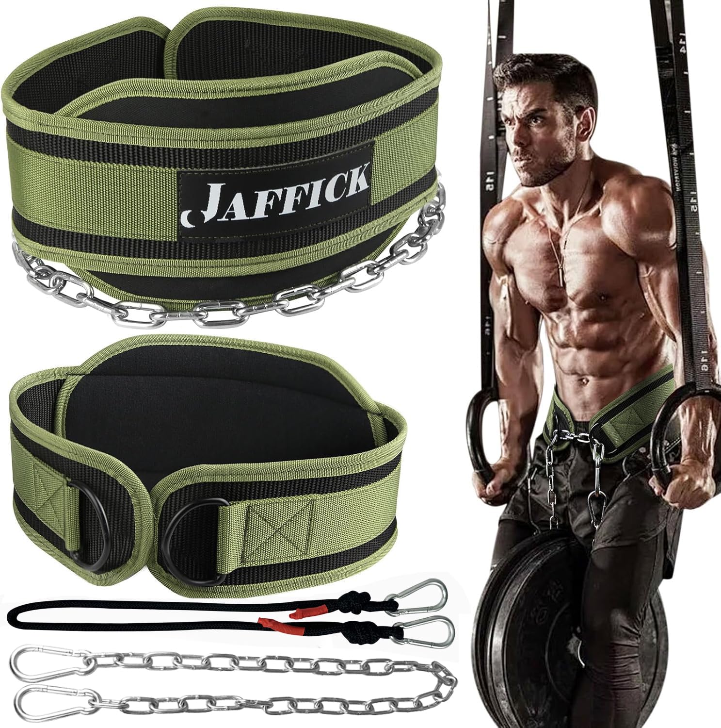 Jaffick Dip Belt with Steel Chain for Weightlifting Pullup Gym Weighted Lifting Belt for Powerlifting Squat Bodybuilding Waist Support for Both Men and Women