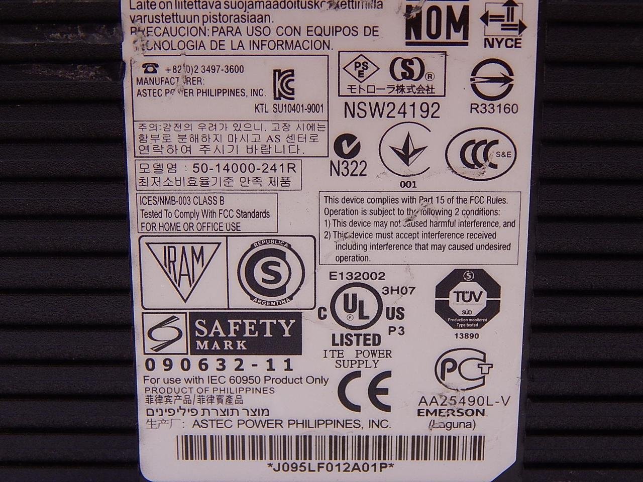 Zebra Technologies PWRS-14000-241R Technologies Power Supply for 4-Slot Cradles, 100-240VAC, 12VDC, 9A, Requires DC Line Cord 50-16002-029R and AC Line Cord 23844-00-00R