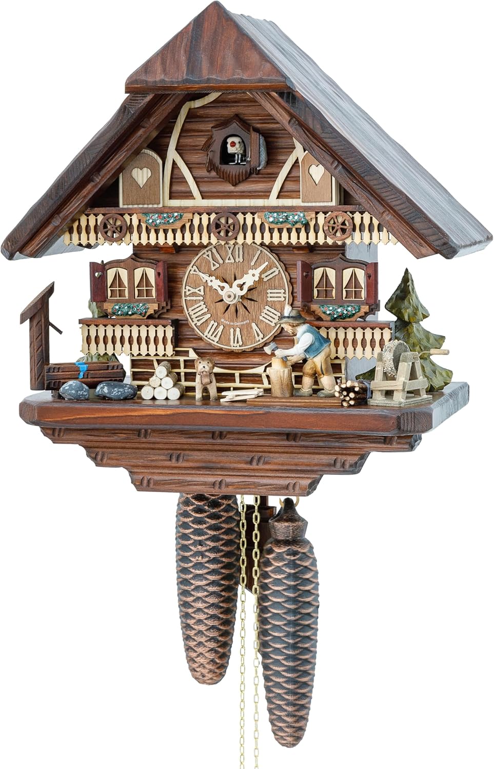 Hekas Cuckoo Clock Black Forest House with Moving Wood Chopper