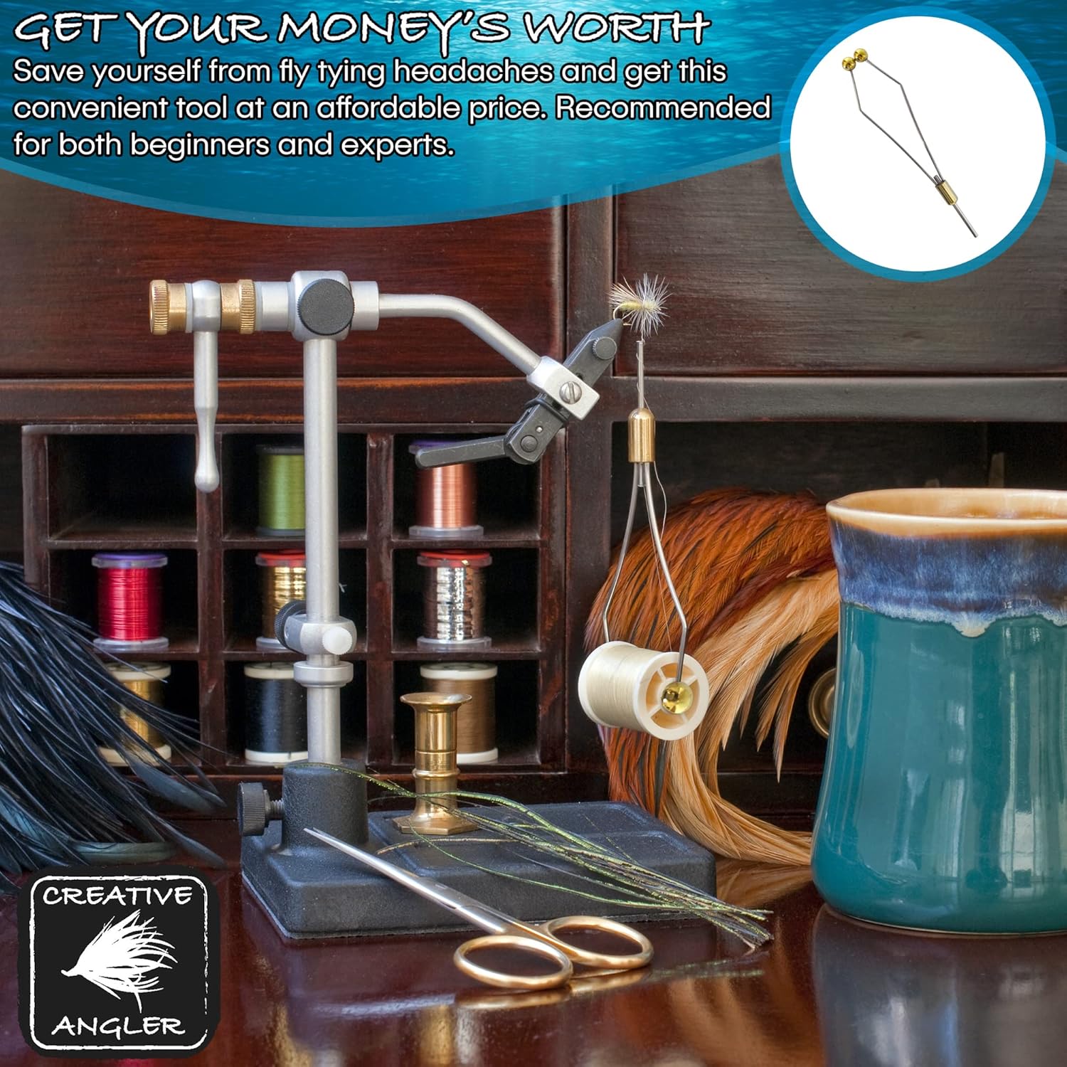 Creative Angler Jig Bobbin Fly Tying Tool - Durable Metal Fly Tying Bobbin for Fly Fishing Flies and Fly Tying Kit, Adjustable Bobbin Holder for All Spool Sizes, Essential Tool for Fly Tying Materials : Sports & Outdoors