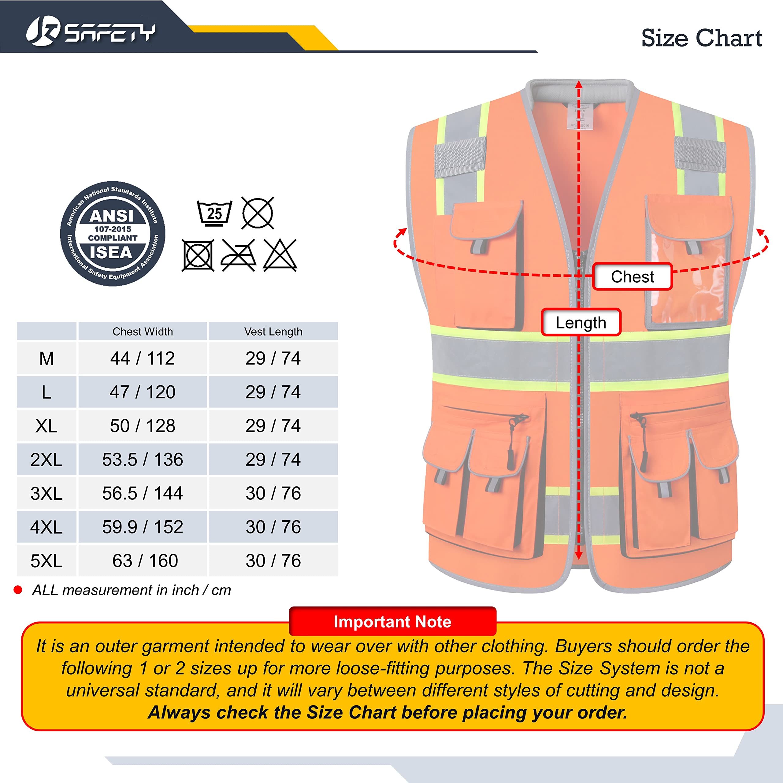 JKSafety Gilet de sécurité haute visibilité avec 10 poches pour hommes et femmes avec fermeture à haute visibilité ANSI/ISEA Classe 2, Oranget1s1, L, Orange 1s1, L