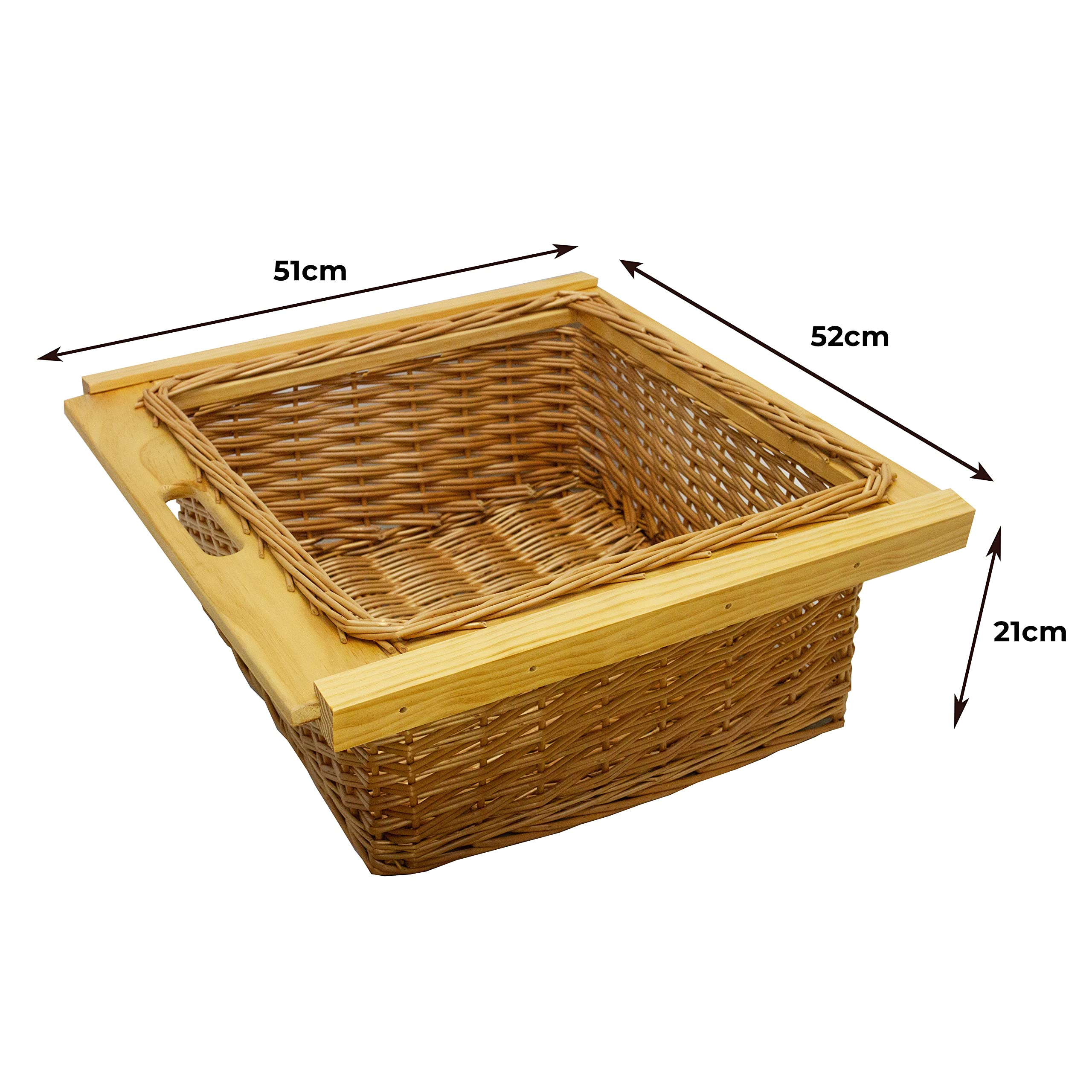 3 Ausziehbare Weidenkörbe Küche Rattan 600mm Küchenkörbe Aufbewahrung Lagerung Speisekammer Unterschrank & Läufer Buche massiv 60cm Landhausstil 100% handgefertigt Befestigungssatz inklusive - Braun
