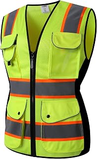 JKSafety Women Hi-Vis Reflective Safety Vest | Neon Color body Sewed Reflective Strips Breathable Lightweight ANSI Compliant