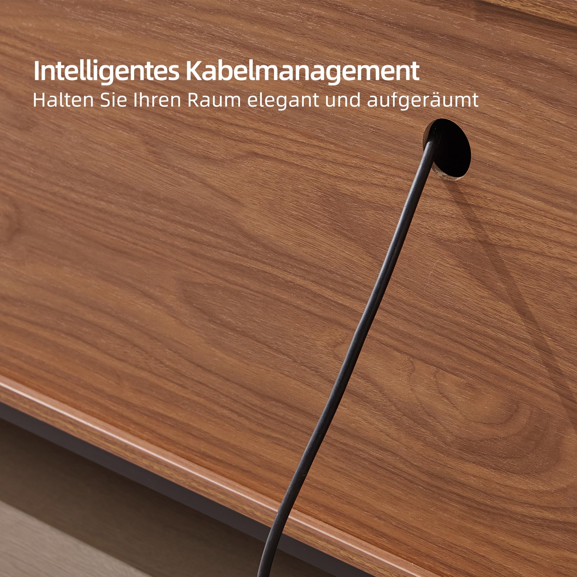 TV-Schrank 240 cm, TV Lowboard für 85 Zoll TVs, Walnuss | 240 cm Breite, Für Fernseher bis 85 Zoll, 6 Staufächer, Walnussoptik, Lamellentüren aus Eschenholz, Pflegeleichte Oberfläche