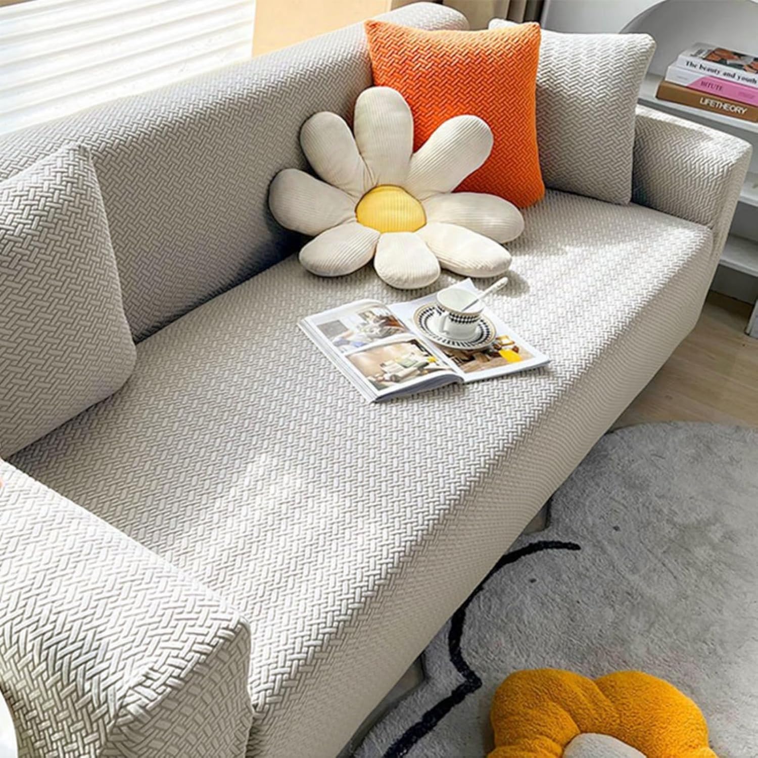 Housse canapé extensible 3 places Hixingo lavable pour rénover un salon usé