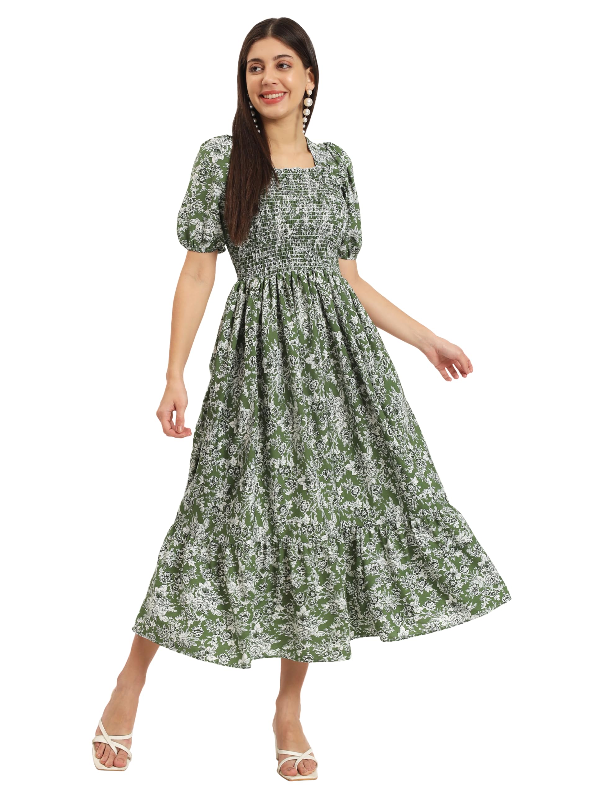 Kzully | Smocked A-Line Midi Dress - Elevate Your Style With Supreme Comfort