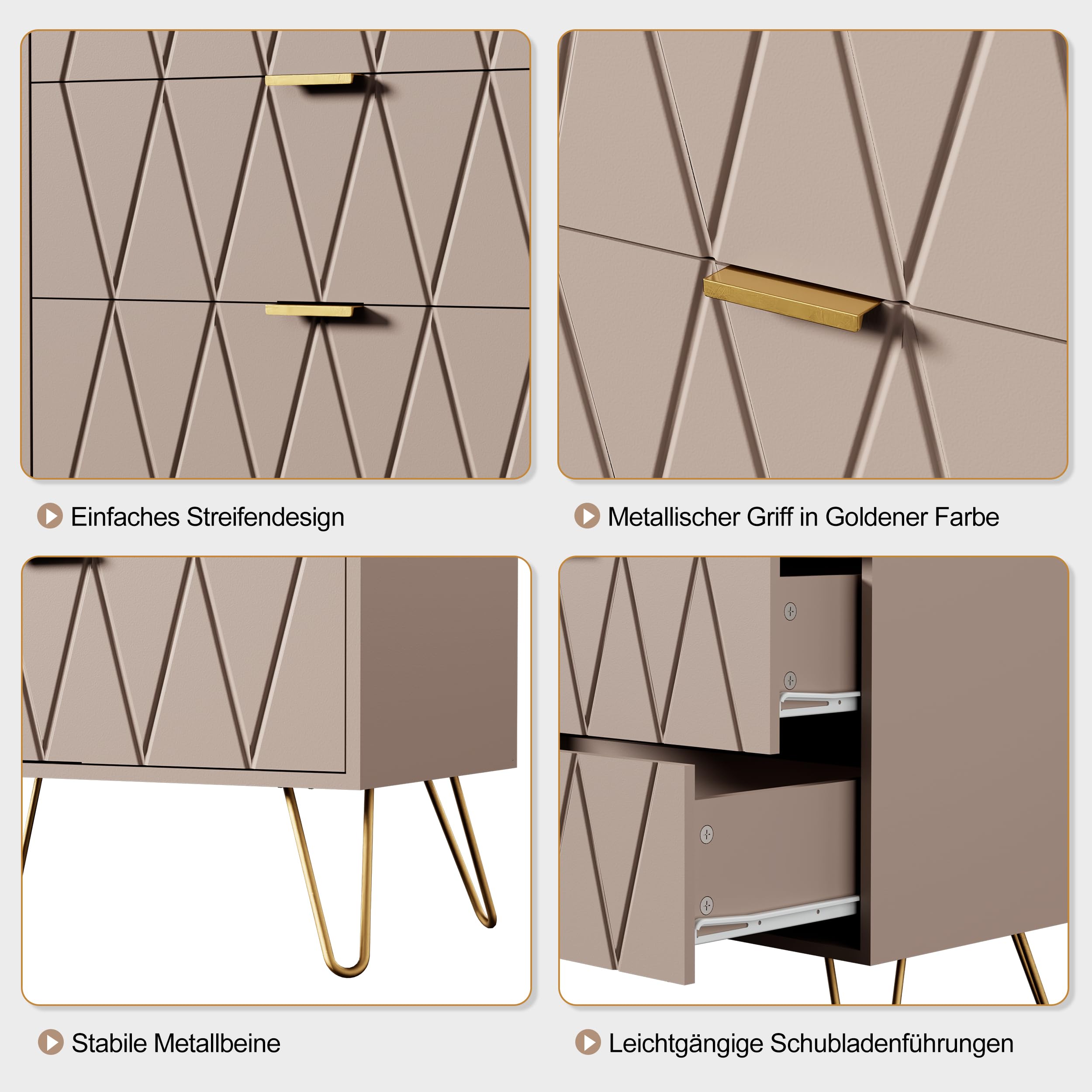 UEV Kommode mit 8 Schubladen 120x34x91cm, Modernes Sideboard (Moka)